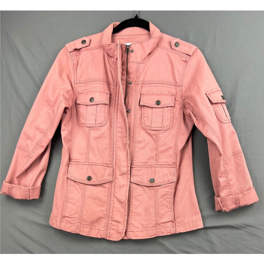 Kensie Jeans Jacket Women Medium Utility Military Field Rose Pink Cotton Stretch